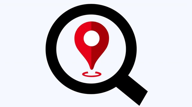 Black magnifying glass on red marker  perfect for location, investigation, travel, navigator concepts in design projects, presentations, and marketing.