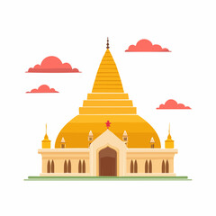 Obraz premium Golden Buddhist Temple with Cloudy Sky Illustration Calm Religious Place of Worship Vector Art