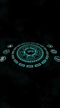 Futuristic HUD Interface with IPS Acronym and Business Icons on Dark animated Background