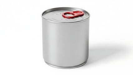 A silver can with a red logo on the top