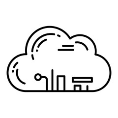 Cloud Computing Technology Icon Outline Vector Graphic representing Data Storage, Server Infrastructure, and Digital Network Services