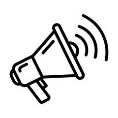 Megaphone icon broadcasting sound waves, simple black outline vector graphic for announcement, marketing, and communication concepts