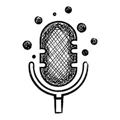 Hand-drawn microphone sketch icon with grunge texture for podcast and audio recording