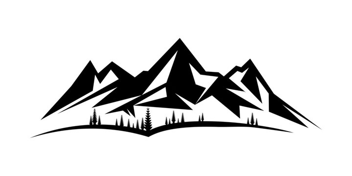 Stylized Mountain Range and Forest  Vector Logo Icon