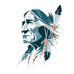 Obraz premium Native American man in traditional headdress with feather detail 
