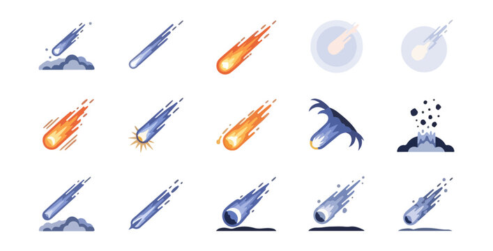 Meteorite and comet illustrations on black background