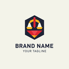 Sailboat Logo Design Template with Hexagon.