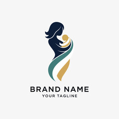Mother Holding Baby Silhouette Logo Design.