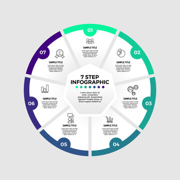 Infographic circular vector template with 7 options, parts. 7-step cycle diagram for business infographics. Process chart, vector banner for presentation, report, brochure, web, data visualization.