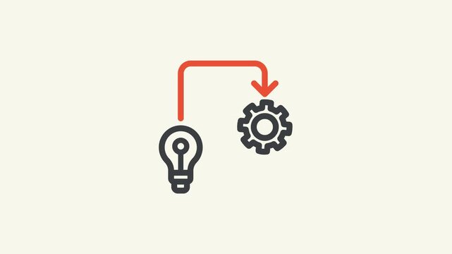 Implementation Animation Icon, light bulb with arrow and gear icon animation bright idea to production concept, innovation and implementation concept.