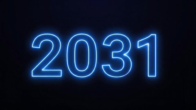 Neon digits "2031" glowing against a black background, split color