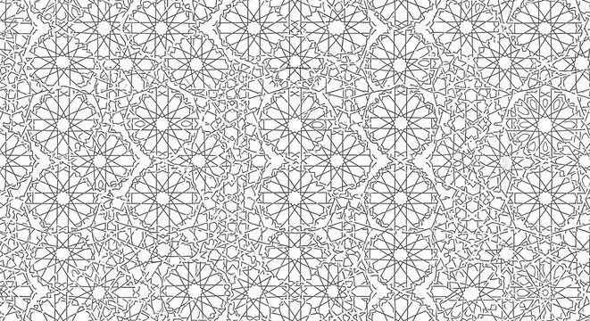 Intricate Islamic Geometric Pattern Vector Illustration, Seamless Arabesque Motif, Traditional Moroccan Tile Design, Architectural Background for Interior Decor and Textile Prints