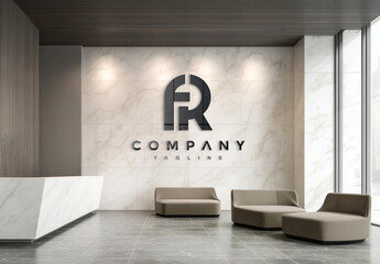 Logo On Reception Room Company Wall Mockup