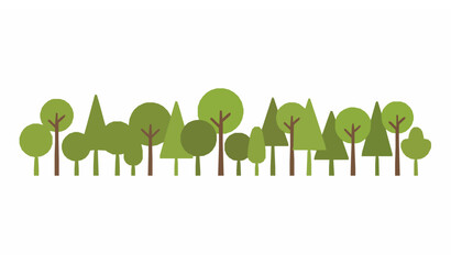 Forest tree border decoration with green woodland plants in flat modern panoramic vector style