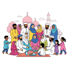 Obraz premium Family Gathering during Cultural Celebration outdoors Mosque Background Illustration