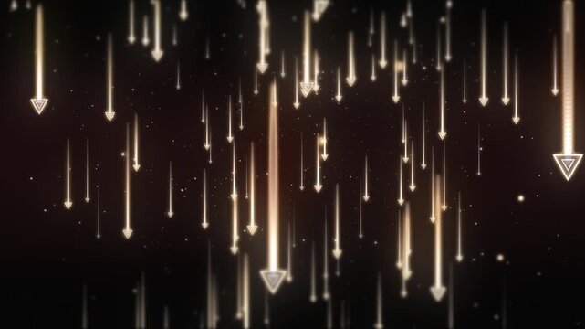 Abstract background with falling glowing orange arrows on a dark background.
