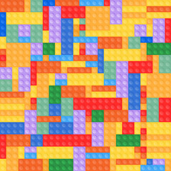 Toy blocks background. Colorful plastic toy construction bricks design. Seamless vector background pattern.