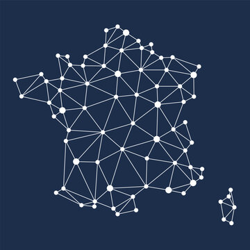 France map. Abstract geometric map - connection mesh lines.