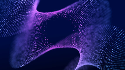 A futuristic technological background with flowing data and glowing dots. 3D depth effect and the illusion of movement.