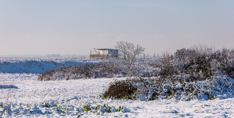 Carrelet enneigé de la Baie de Yves, Charente Maritime, France © jujud3100