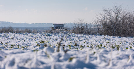 Carrelet enneigé de la Baie de Yves, Charente Maritime, France © jujud3100