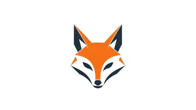 Stylized fox head illustration orange and blue graphic on white background