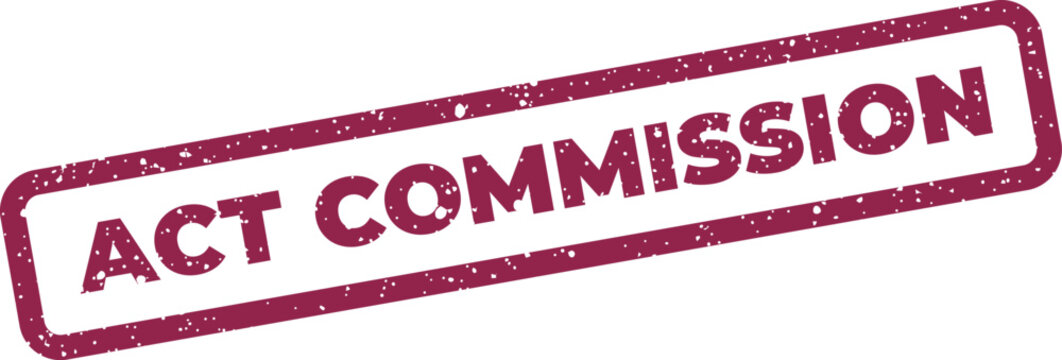 Grunge textured rubber stamp graphic featuring Act Commission text, representing a directive or authorized role