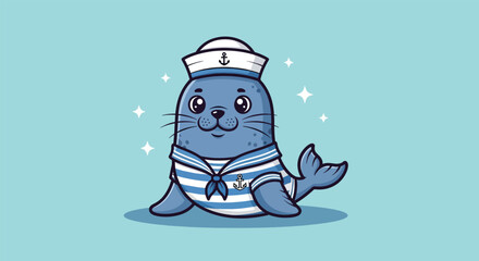 Adorable Seal Sailor Cartoon Illustration. © NFS Studio