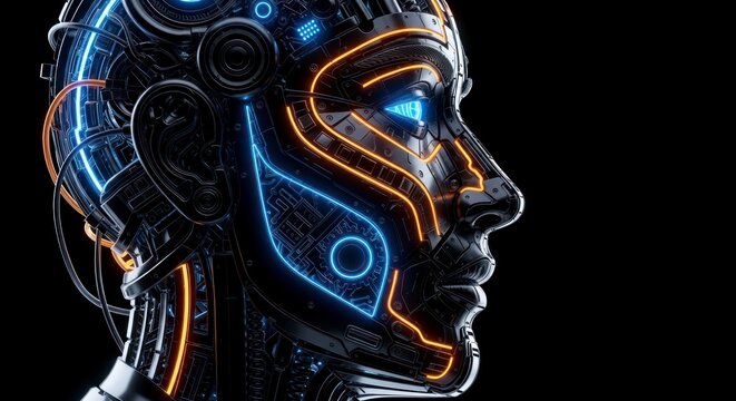 Robotic humanoid head side view.