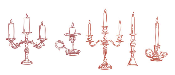 antique candlestick hand drawn set vintage candle holder