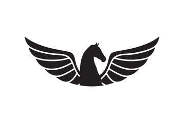 Naklejka premium Pegasus horse head silhouette with majestic spread wings symbol representing power speed and mythological elegance for creative brand identity use