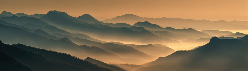 Fototapeta premium Misty sunrise over mountain range nature landscape serene environment aerial view tranquility and beauty