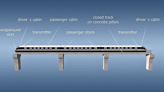Different parts of a magnetic levitation train