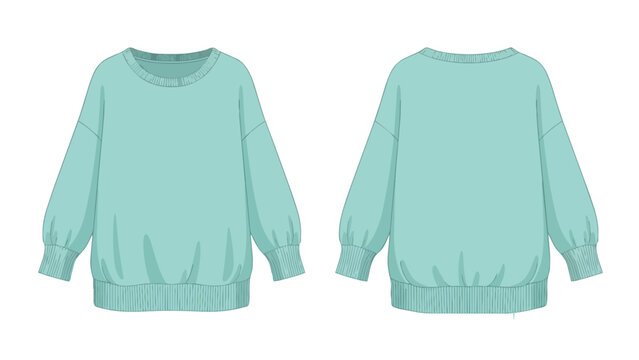 Clean rendered mint green casual long sleeve crew neck sweatshirt illustration featuring front and back views perfect for fashion design concepts