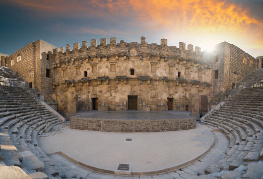 Interior view of the Roman Theater in the ancient city of Aspendos. Antalya, T&uuml;rkiye