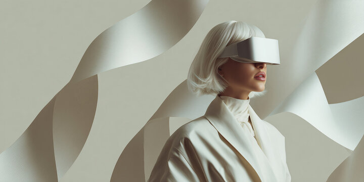 Woman wearing VR glasses and looking into future vision