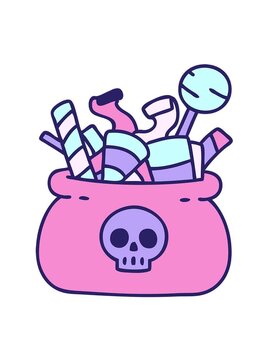 jiggle motion animation of cartoon of a halloween candy bag full of treats