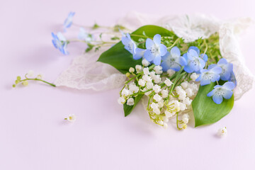 スズランとネモフィラのミニブーケ