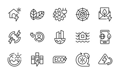 Environment icon set. Social responsibility, governance, sustainability, ethics, compliance, green energy, community, eco-friendly line icons