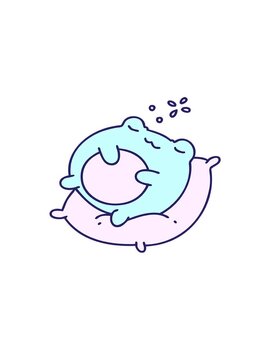 rise and float animation of cartoon of a cute frog sleeping on a pillow