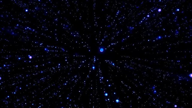 Abstract hyperspace starfield animation blue glowing particles cosmic journey through space time continuum