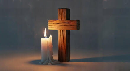 Easter sunday reflection a lit candle and cross symbolizing hope and resurrection on happy easter sunday morning