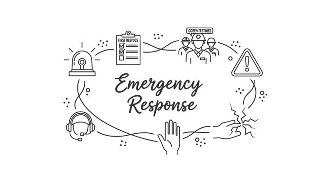 Emergency response vector illustration, rescue icons and hands, for website or presentation, isolated on transparent background, png