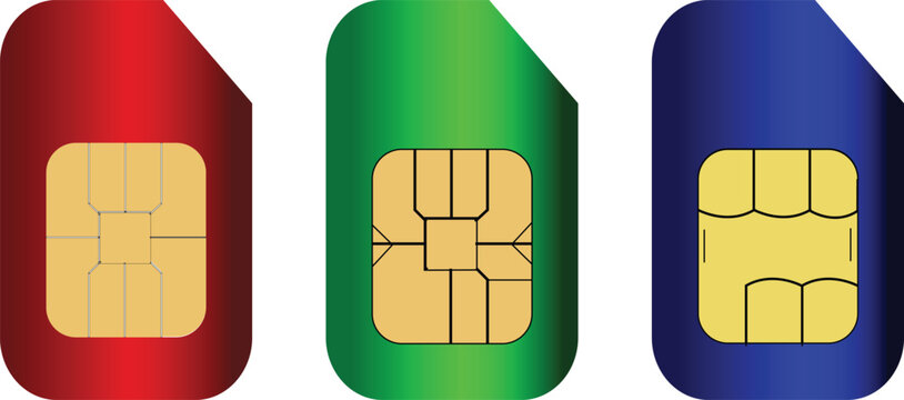 Mobile sims card with gold chip on white background.