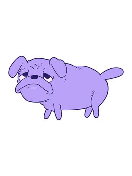 power up animation of cartoon unhappy pug dog