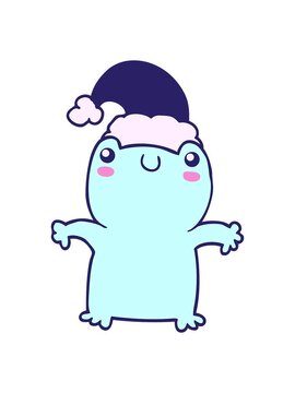 shivering motion animation of cute cartoon frog wearing christmas hat