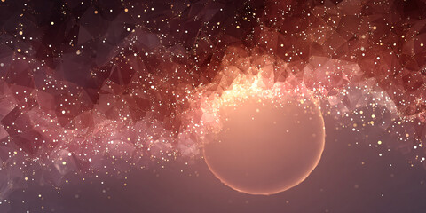 Dazzling composition with a golden circle amidst gleaming pink crystals, a touch of visual magic