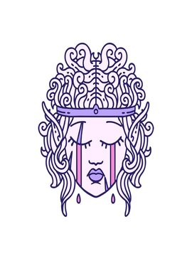 stretching up animation of Retro Tattoo Style crying elf barbarian character face