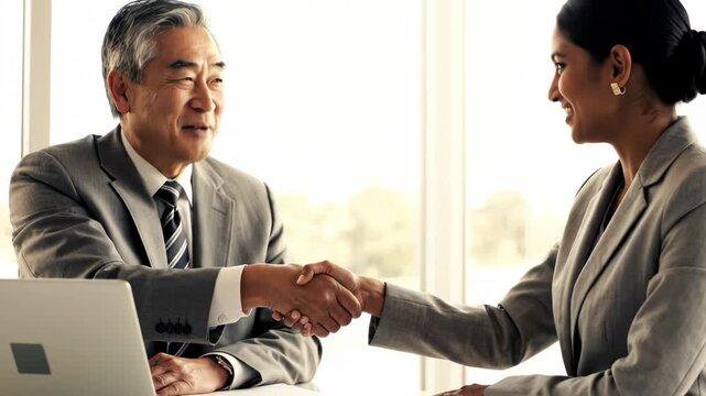 Business colleagues shaking hands in professional setting