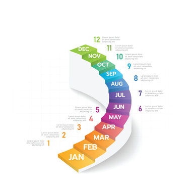 Infographic template for business. Modern Timeline diagram calendar with stair grantt chart.